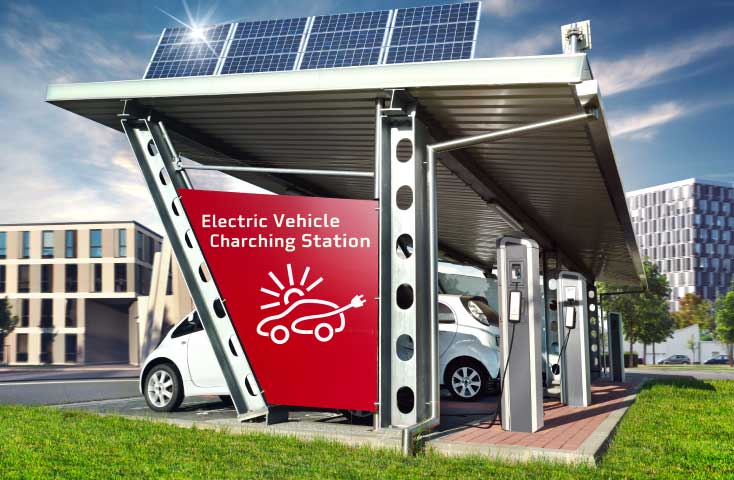 Electric Vehicle at a vehicle-charging-station